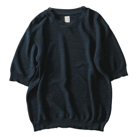 quadro(クオドロ) 和紙エステルパールニット5分袖クルーネックプルオーバー[MEN]