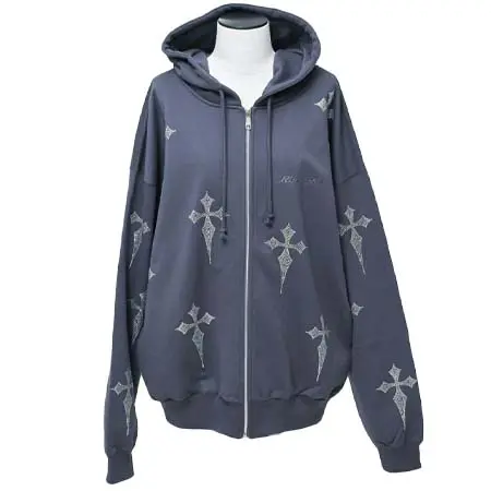 REFLEM(レフレム) ラインストーンクロス総柄長袖ジップアップパーカー