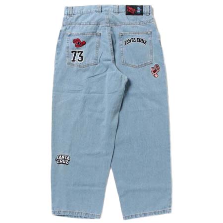 SANTA CRUZ(サンタクルーズ) ランダムロゴ パッチ風刺繍/古着風 ワイドテーパード/バギーデニム SC PATCHES JEANS 502231501