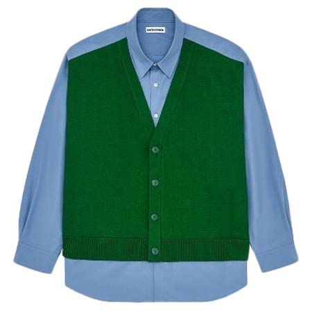 SOFTHYPHEN(ソフトハイフン) KNIT CARDIGAN DETAIL LAYERED SHIRT