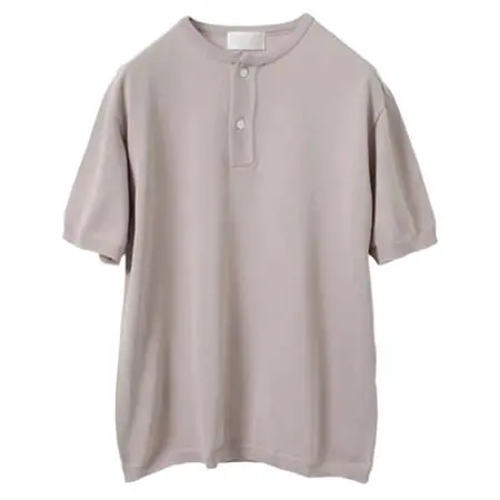 soglia(ソリア) コットン フィット シームレス ヘンリーネック ニットTシャツ