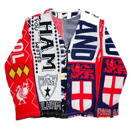 SONIC LAB(ソニックラブ) SONIC LAB by NEPENTHES SOCCER SCARF REMAKE PATCHWORK KNIT CARDIGAN