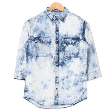 VOGUISH(ヴォーギッシュ) 7分袖ブリーチデニムシャツ
