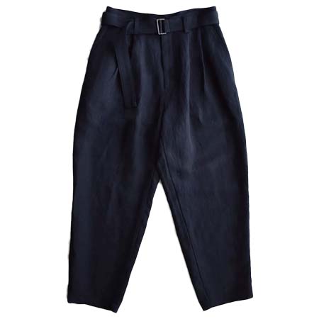 WIRROW(ウィロウ) linen rayon belted tuck pants navy