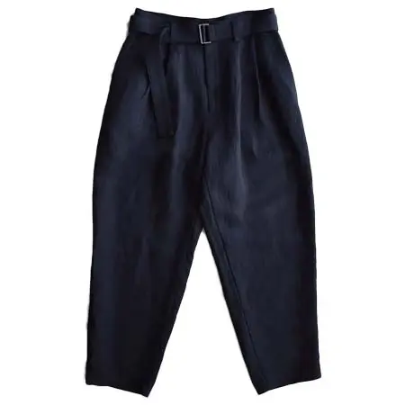 WIRROW(ウィロウ) linen rayon belted tuck pants navy