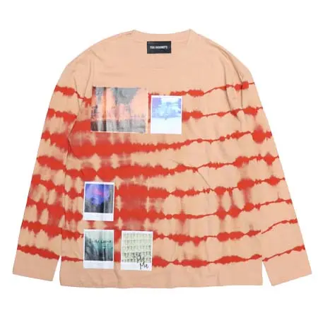 YUKI HASHIMOTO(ユウキハシモト) BREACHED LONG SLEEVE T SHIRTS WITH POLAROID(ORANGE)