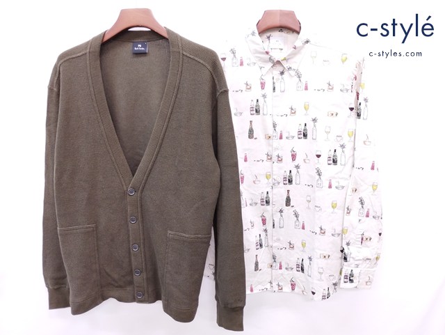 PS Paul Smith ピーエスポールスミス ビッグシルエットカーディガン 長袖シャツ L オリーブ マルチカラー