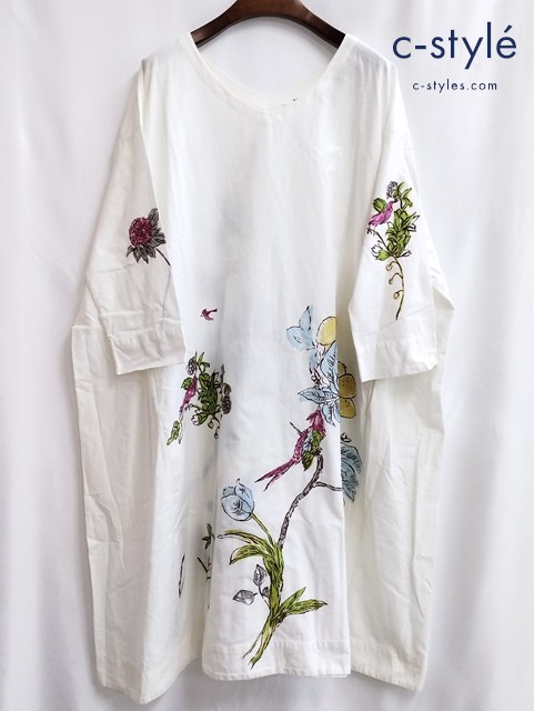 45R フォーティファイブアール ワンピース 0 ホワイト花柄 7035030 長袖 綿100 日本製