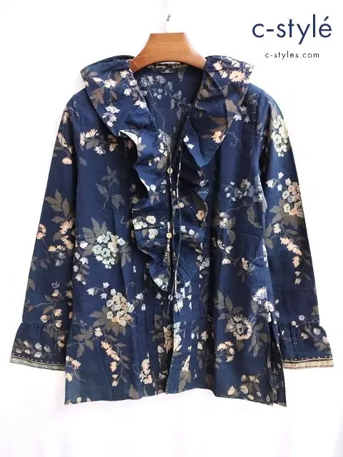 45R フォーティファイブアール シャツ 1 ネイビー 長袖 花柄 綿100 日本製