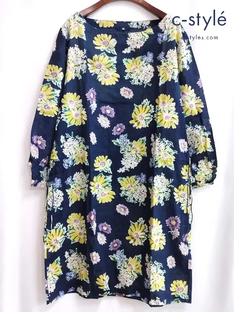 45R フォーティファイブアール ワンピース 0 ネイビー マーガレットプリント 長袖 綿100 日本製