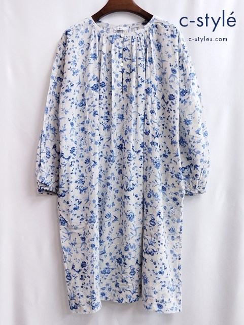 45R フォーティファイブアール ワンピース 0 ホワイト 8025020 花柄 長袖 綿100 日本製