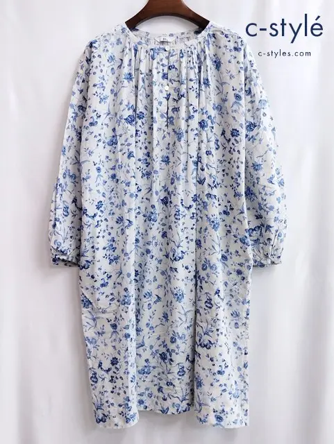 45R フォーティファイブアール ワンピース 0 ホワイト 8025020 花柄 長袖 綿100 日本製