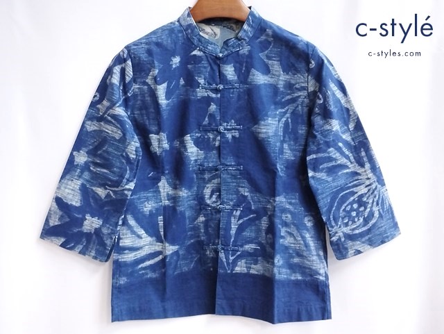 45R フォーティファイブアール 7分丈 チャイナシャツ 2 インディゴ 花柄 綿100 日本製