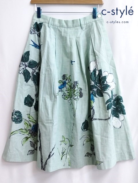 45R スカート 2 ライトグリーン ハケ目かりんプリント 綿 100 7034013 日本製
