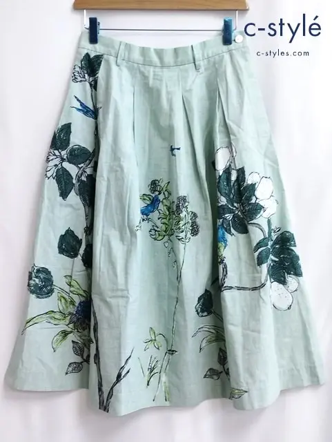 45R スカート 2 ライトグリーン ハケ目かりんプリント 綿 100 7034013 日本製