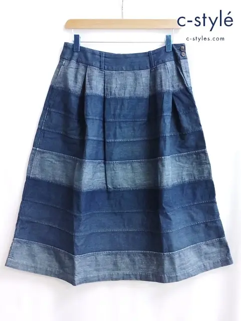 45rpm スカート 2 インディゴ ボーダー切替え 綿100 日本製