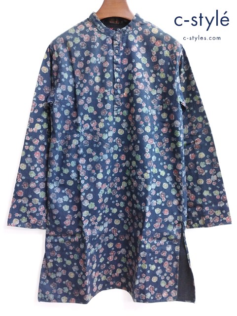 45R フォーティファイブアール ワンピース 3 ネイビー系 長袖 藍染 花 総柄 綿100 日本製