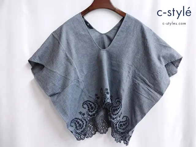 45R チュニック 0 グレー系 半袖 フラワーエンブロイダリー 綿100 5-04-3032 日本製