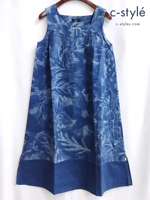 45R フォーティファイブアール ワンピース 1 インディゴ ノースリーブ 藍染 フラワー リーフ 総柄 綿100 日本製