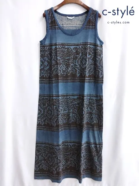 45R ノースリーブワンピース 2 ネイビー 藍染 総柄 綿100 日本製