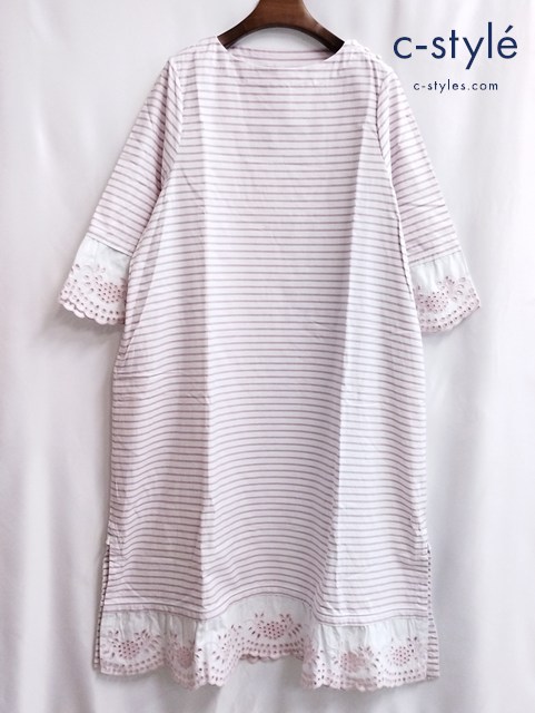 45R ジンバオックスのバスクTドレス ワンピース Free ピンク ストライプ 綿100 日本製 70350041