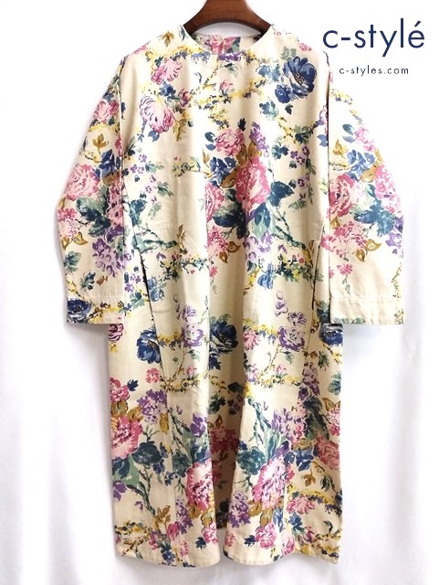 45R フォーティファイブアール ワンピース マルチカラー ダック地 フラワープリント 長袖 綿 100 日本製