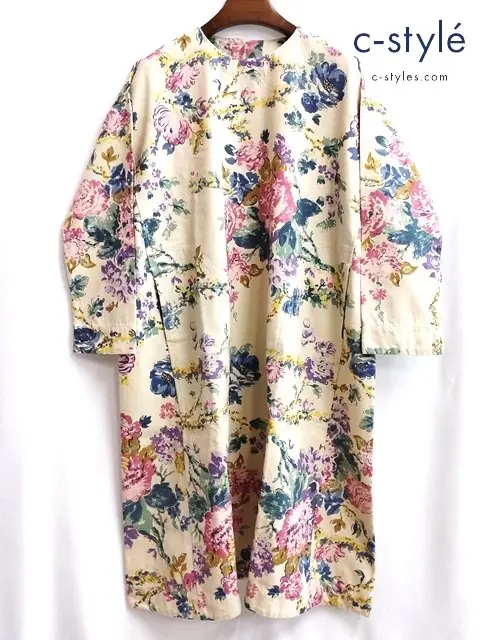 45R フォーティファイブアール ワンピース マルチカラー ダック地 フラワープリント 長袖 綿 100 日本製