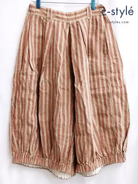 45rpm pate a chou ブルマパンツ レッド系×ベージュ ストライプ 麻 100 60960105