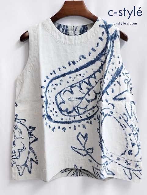 45R ズック麻世妙 プリン トノースリーブ ブラウス 2 グレージュ ヘンプ 100 日本製