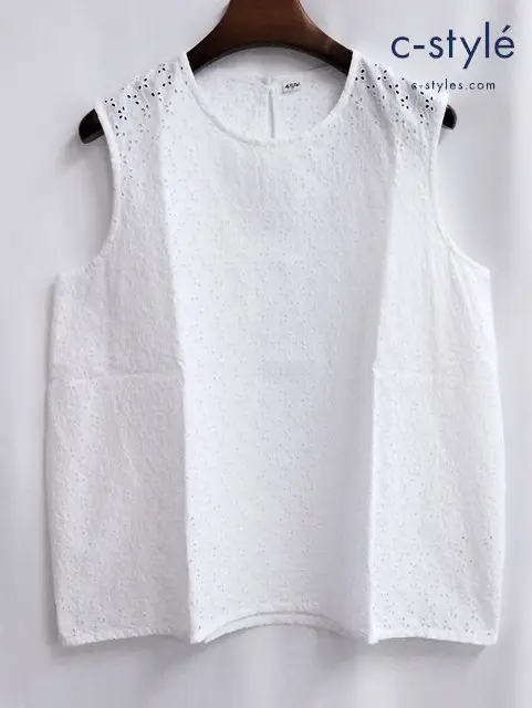 45R フォーティファイブアール カットワーク ノースリーブ ブラウス 2 ホワイト 刺繍 綿100 日本製