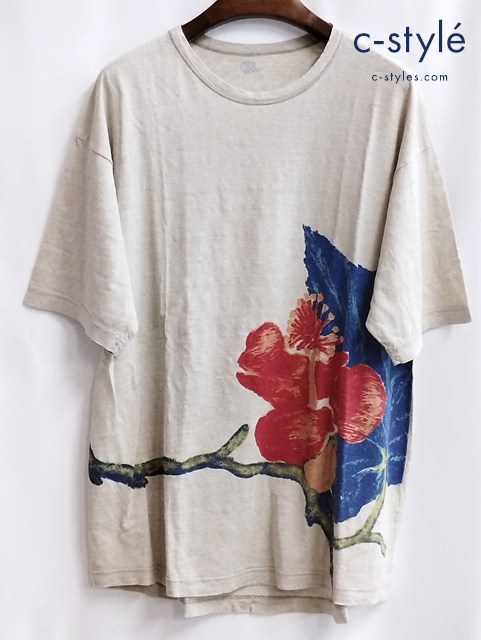 45R フォーティファイブアール Tシャツ 4 ベージュ フラワープリント 麻100 日本製