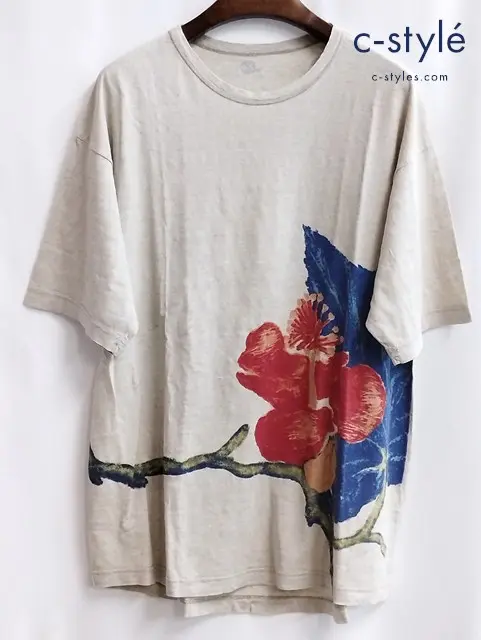 45R フォーティファイブアール Tシャツ 4 ベージュ フラワープリント 麻100 日本製