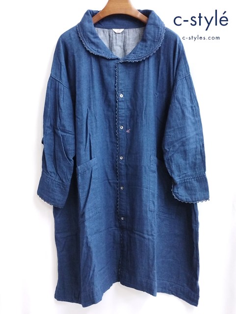 45R チュニック ワンピース 0 インディゴ 長袖 綿100 日本製