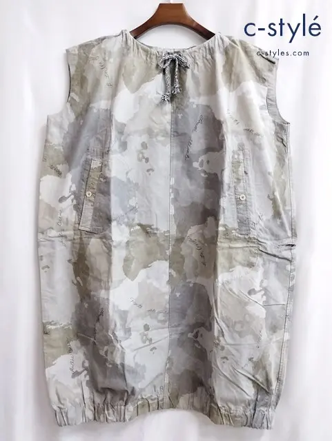 45R 七つの海 オンザビーチドレス ワンピース ノースリーブ グレー×カーキ 迷彩 綿100 日本製