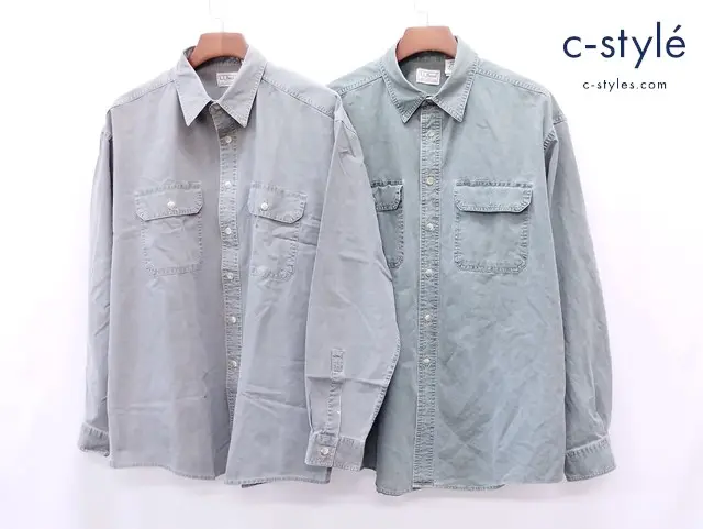 L.L.Bean エルエルビーン シャツ L REG グリーン系 グレー系 綿100％ 計2点