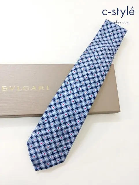 BVLGARI ブルガリ ネクタイ ブルー系 ハート シルク100％