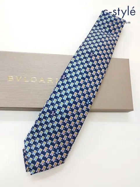 BVLGARI ブルガリ ネクタイ マルチカラー アニマル トラ シルク100％