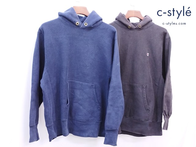 Champion チャンピオン プルオーバーパーカー L ブラック系 ネイビー リバースウィーブ 計2点