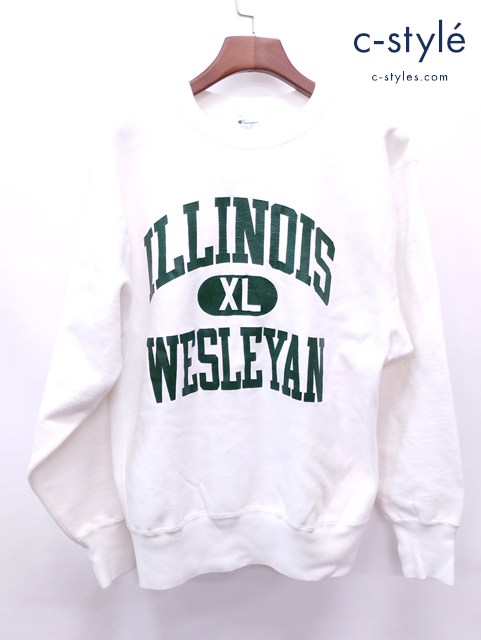 Champion チャンピオン スウェット XL ホワイト Reverse Weave Sweatshirt ILLINOIS WESLEYAN
