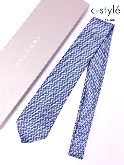 BVLGARI ブルガリ ネクタイ ブルー×ネイビー シルク100％