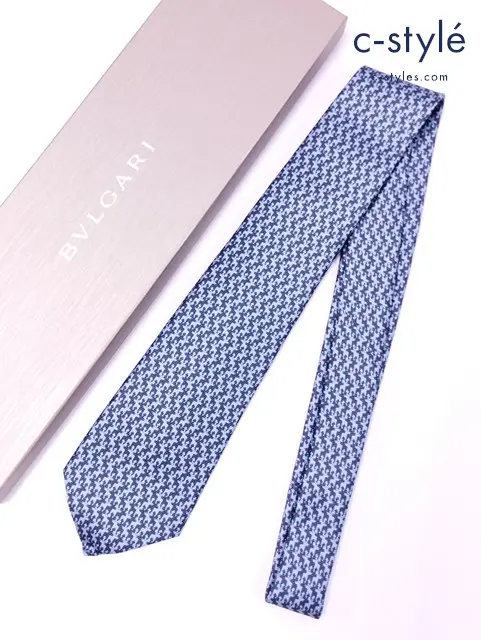 BVLGARI ブルガリ ネクタイ ブルー×ネイビー シルク100％
