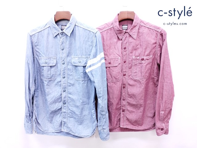 MOMOTARO JEANS 桃太郎ジーンズ ワークシャツ 38 レッド インディゴ 岡山 綿100％ 計2点