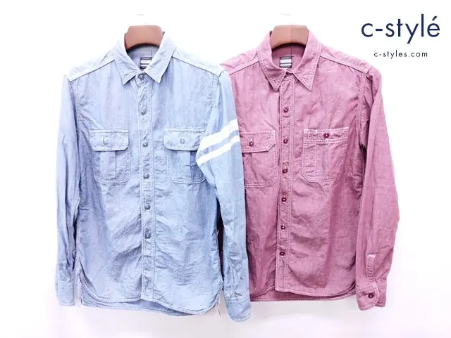 MOMOTARO JEANS 桃太郎ジーンズ ワークシャツ 38 レッド インディゴ 岡山 綿100％ 計2点