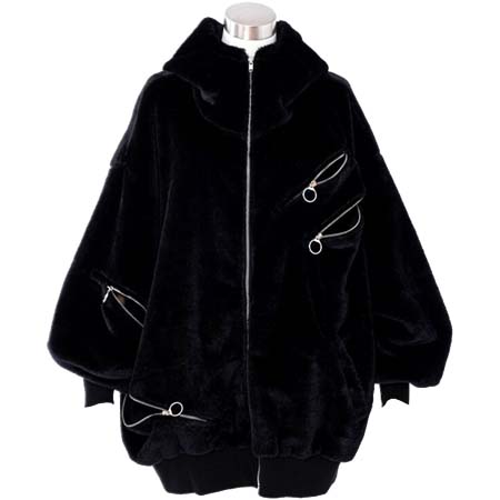 ankoROCK(アンコロック) ショートファースパンキーリングジップボリュームネックフードパーカー -オーバーサイズ-