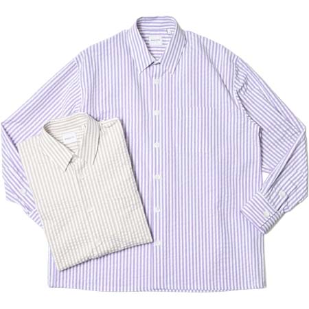 Bagutta(バグッタ) コットンストレッチシアサッカーストライプオーバーサイズドシャツ YOYOGI EL/12852