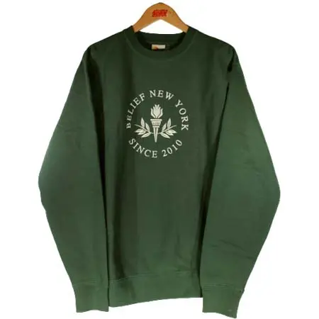 BELIEF(ビリーフ) “ROSE TORCH” HEAVY WEIGHT CREWNECK SWEAT / pine green