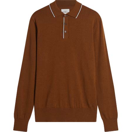 BEN SHERMAN(ベンシャーマン) Tipped Merino Knit Sweater Polo – Brown