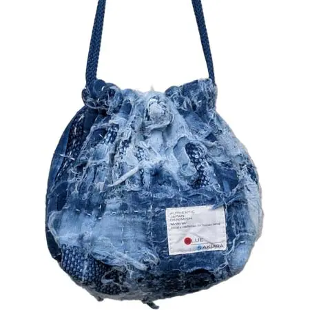 BLUE SAKURA(ブルーサクラ) “DENTO” SASHIKO DRAWSTRING BAG BORO ver