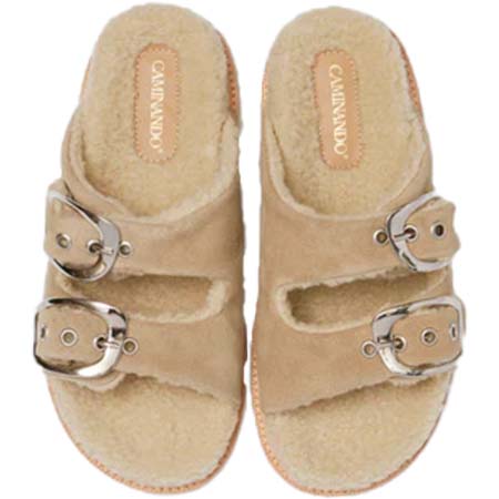Caminando(カミナンド) DOUBLE BUCKLE SHEARING SANDALS BEIGE SUEDE