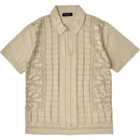 CUSTOM CULTURE(カスタムカルチャー) 14ゲージパネル透かし編み ハーフジップ ショートスリーブ ニットポロ